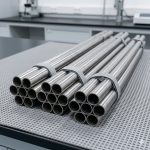 Close-up view of multiple titanium welded pipes arranged in a perfect hexagonal pattern, clearly displaying smooth inner and outer surfaces with excellent roundness and weld integrity for demanding applications.