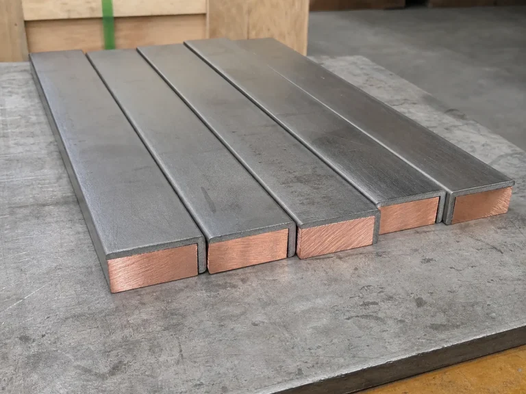 Titanium clad copper bars with copper core and titanium outer cladding