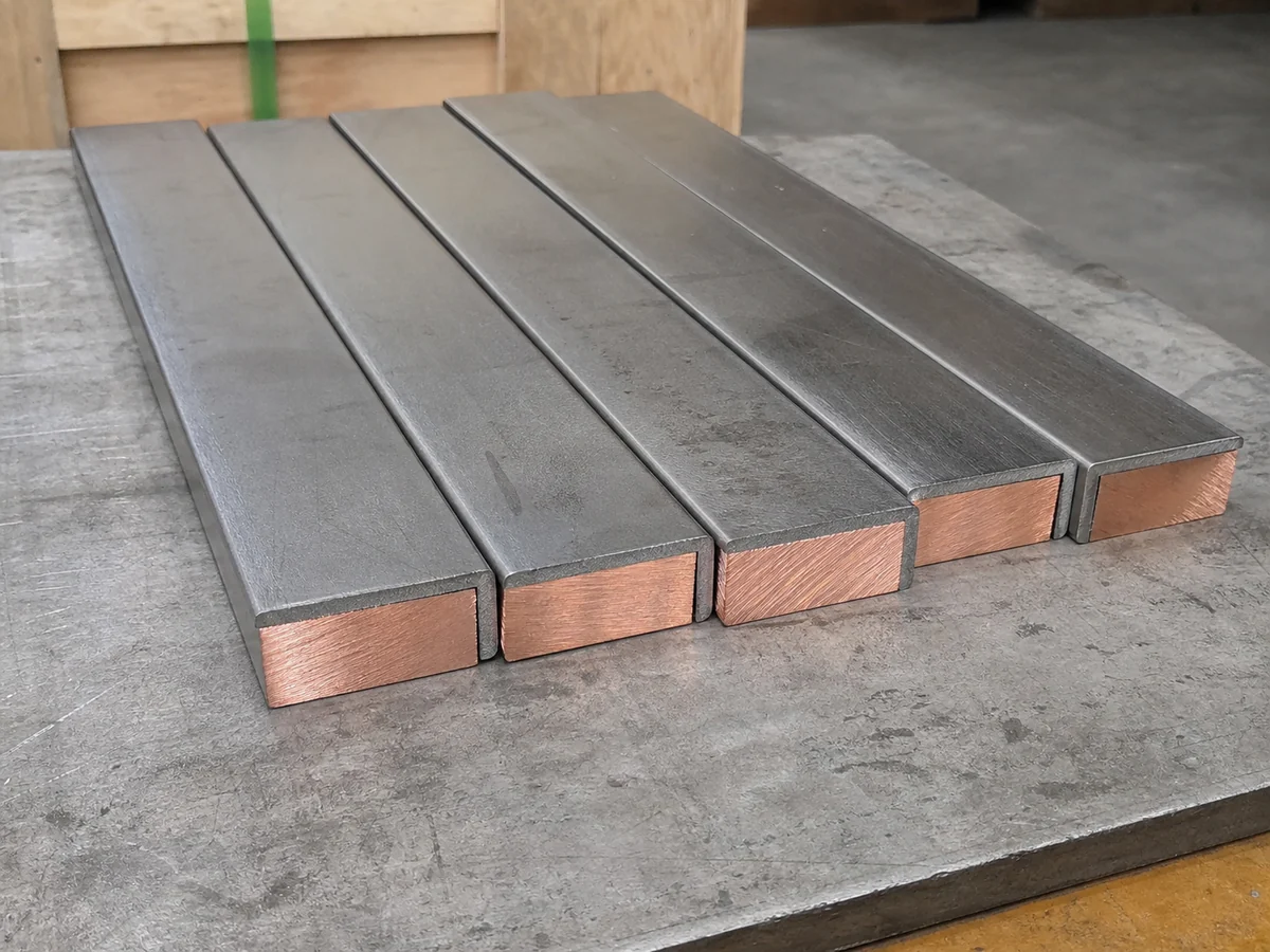 Titanium clad copper bars with copper core and titanium outer cladding
