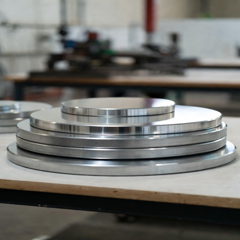Stacked custom metal sputtering targets in manufacturing workshop
