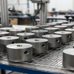 Multiple metal sputtering targets on quality inspection table in clean workshop