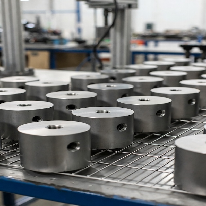 Multiple metal sputtering targets on quality inspection table in clean workshop