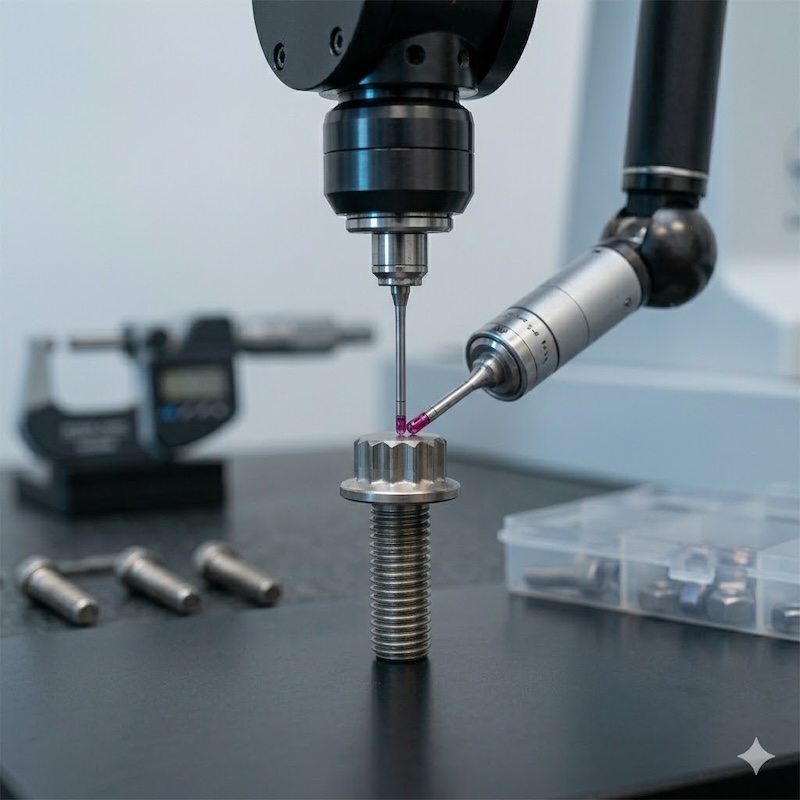 Grade 5 titanium fastener dimensional inspection with caliper