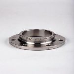 Single titanium weld neck flange centered on white background, showing neck height and bolt holes, high-performance titanium pipe flange