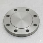 Close-up of titanium weld neck flange with raised sealing face, ASTM B363 titanium pipe flange