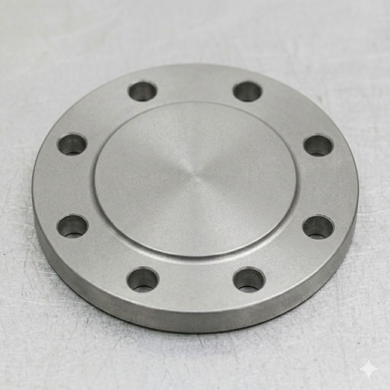 Close-up of titanium weld neck flange with raised sealing face, ASTM B363 titanium pipe flange