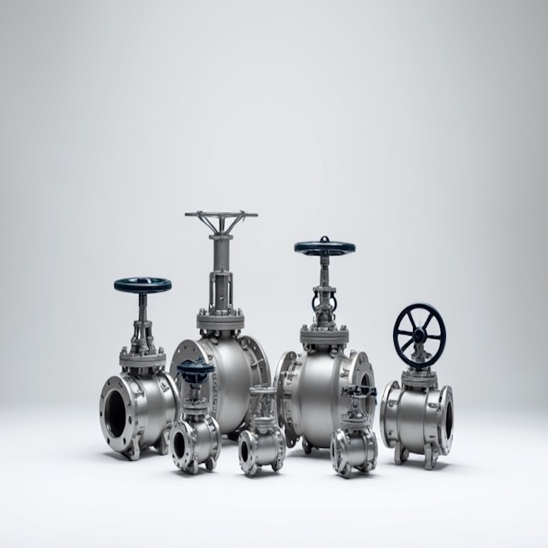 variety of high-performance titanium valves in different sizes and types displayed on clean background for industrial applications