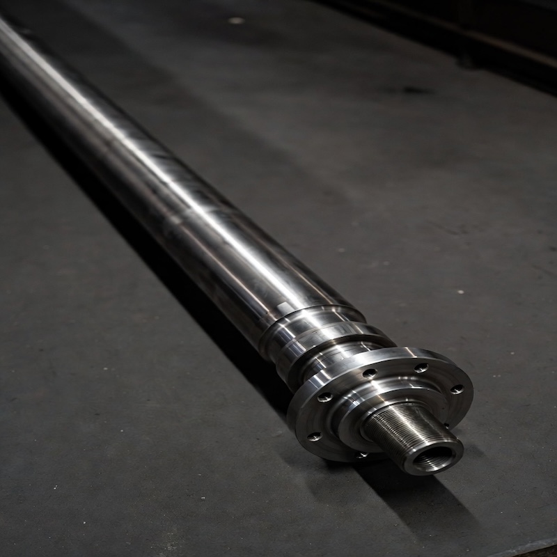 Precision machined titanium flange and coupling section of heavy-duty agitator shaft, high-strength one-piece forged titanium construction