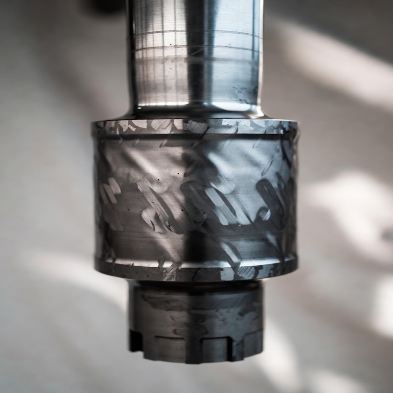 Close-up detail of titanium agitator shaft surface showing high-precision machining and material texture, Grade 2/Grade 5 titanium stirring shaft