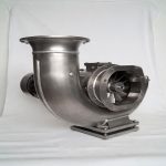 Industrial titanium centrifugal blower Gr2 full view with motor and sturdy base, corrosion resistant chemical fan