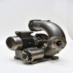 Side view of heavy duty titanium blower highlighting motor, shaft seal and robust titanium volute casing