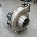 Front view of titanium blower impeller and housing, showcasing precision balanced fan blades and titanium construction