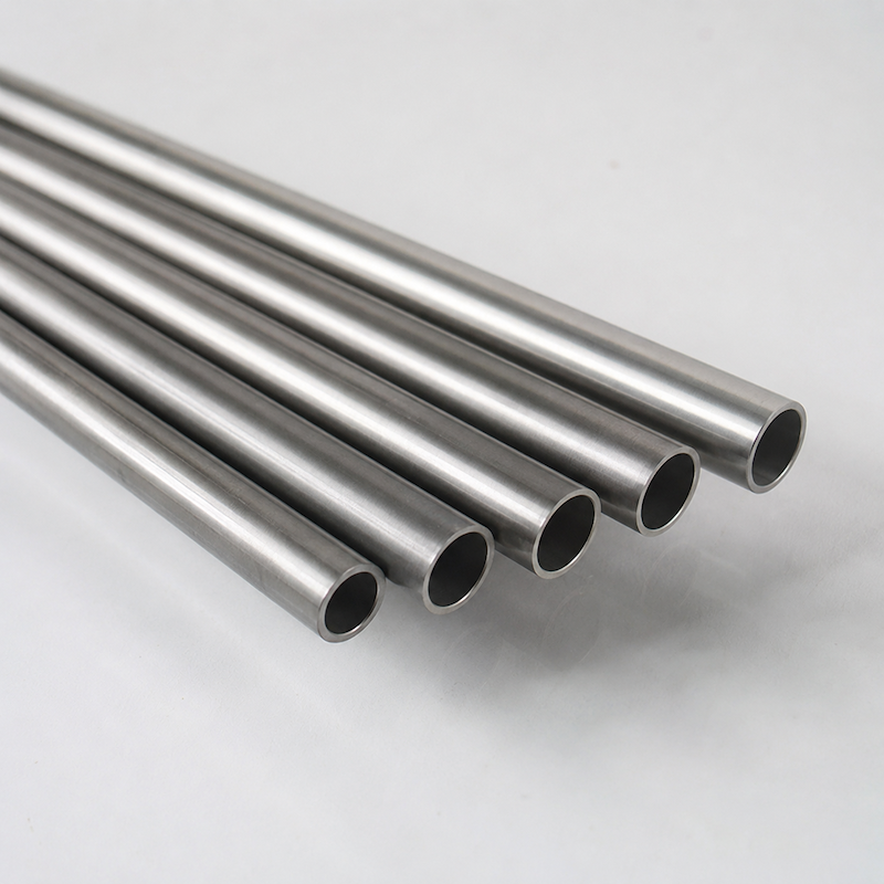Alloy 825 tubing pieces arranged for industrial material display