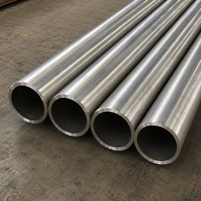 Nickel alloy pipes lined up for process equipment fabrication