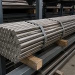 Grade 2 titanium round bars stored on rack supports for ASTM B348 RFQs