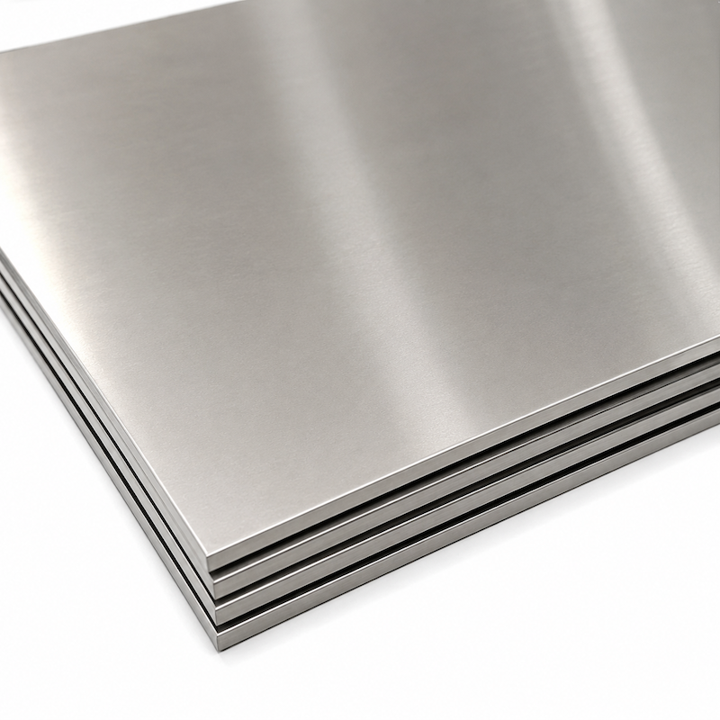 Close-up edge view of Inconel 625 plate stack showing thickness layers – high-temperature nickel alloy ASTM B443