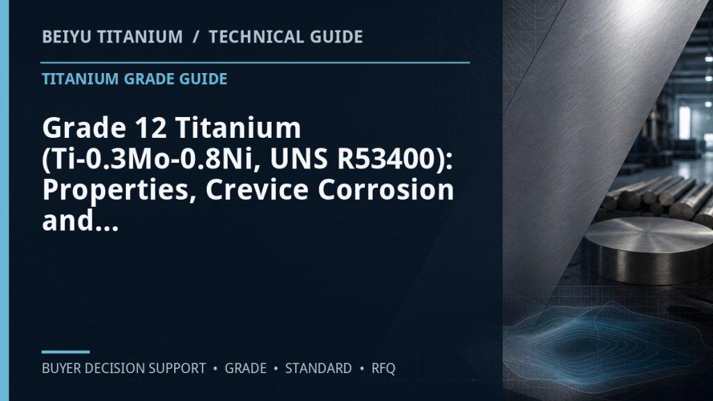 Technical guide cover: Grade 12 Titanium (Ti-0.3Mo-0.8Ni, UNS R53400): Properties, Crevice Corrosion and When to Use It