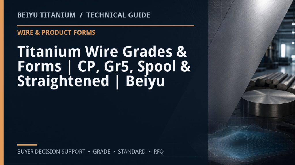 Technical guide cover: Titanium Wire Grades & Forms | CP, Gr5, Spool & Straightened | Beiyu