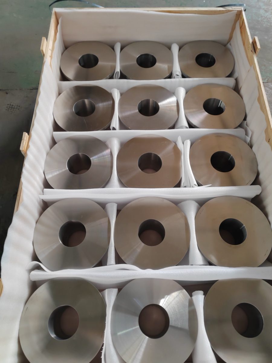 Titanium forged rings packed in an export crate ready for shipment