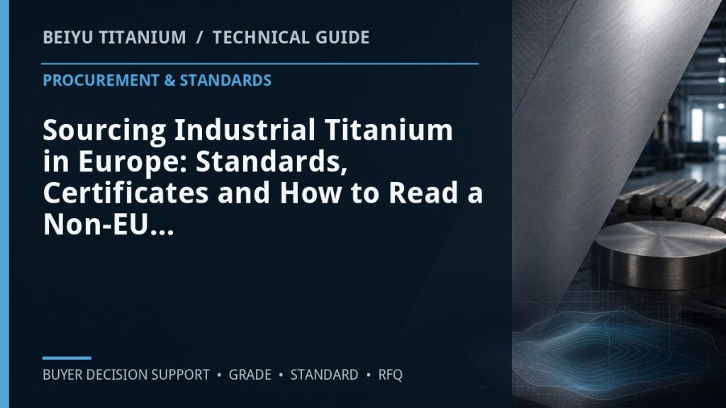 Technical guide cover: Sourcing Industrial Titanium in Europe: Standards, Certificates and How to Read a Non-EU Mill Offer