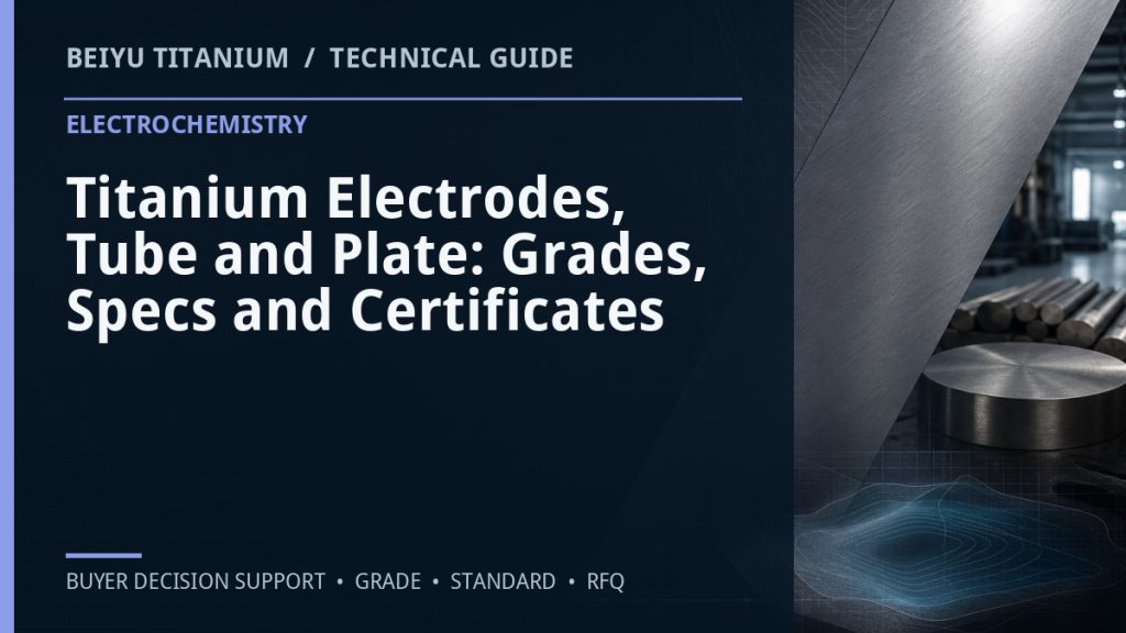 Technical guide cover: Titanium Electrodes, Tube and Plate: Grades, Specs and Certificates