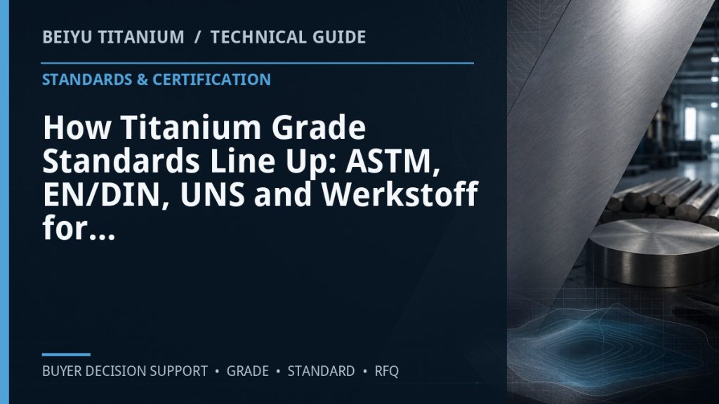 Technical guide cover: How Titanium Grade Standards Line Up: ASTM, EN/DIN, UNS and Werkstoff for Buyers