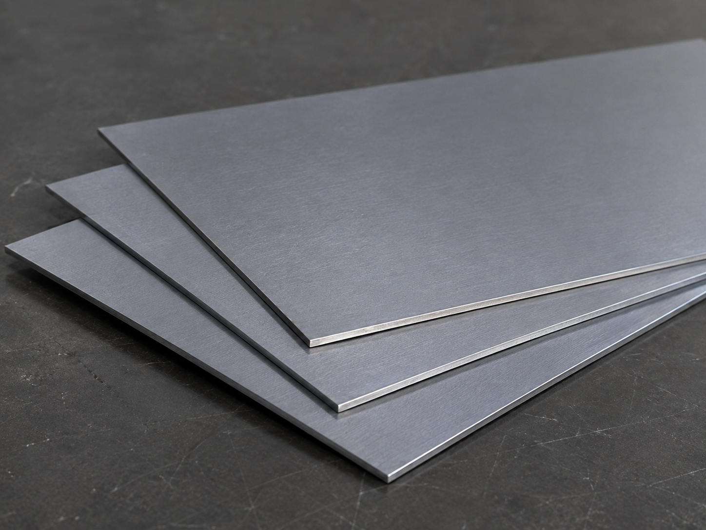 Three thin tantalum sheets fanned out so their edges are visible