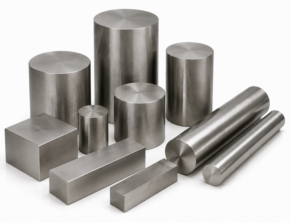 Round, square and rectangular titanium billets for forging, rolling and machining