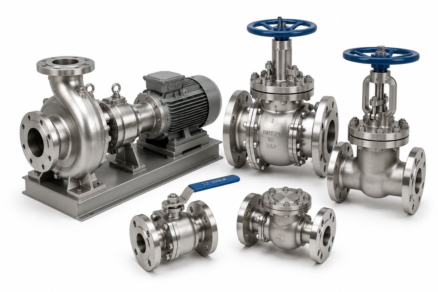 Titanium centrifugal pump and industrial valve assemblies for corrosive service