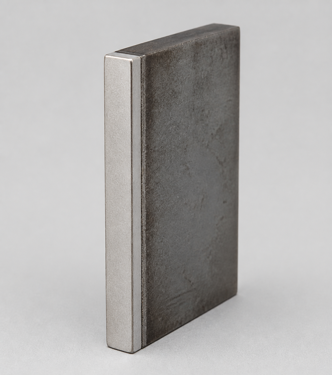 Clad titanium plate and transition material for industrial equipment