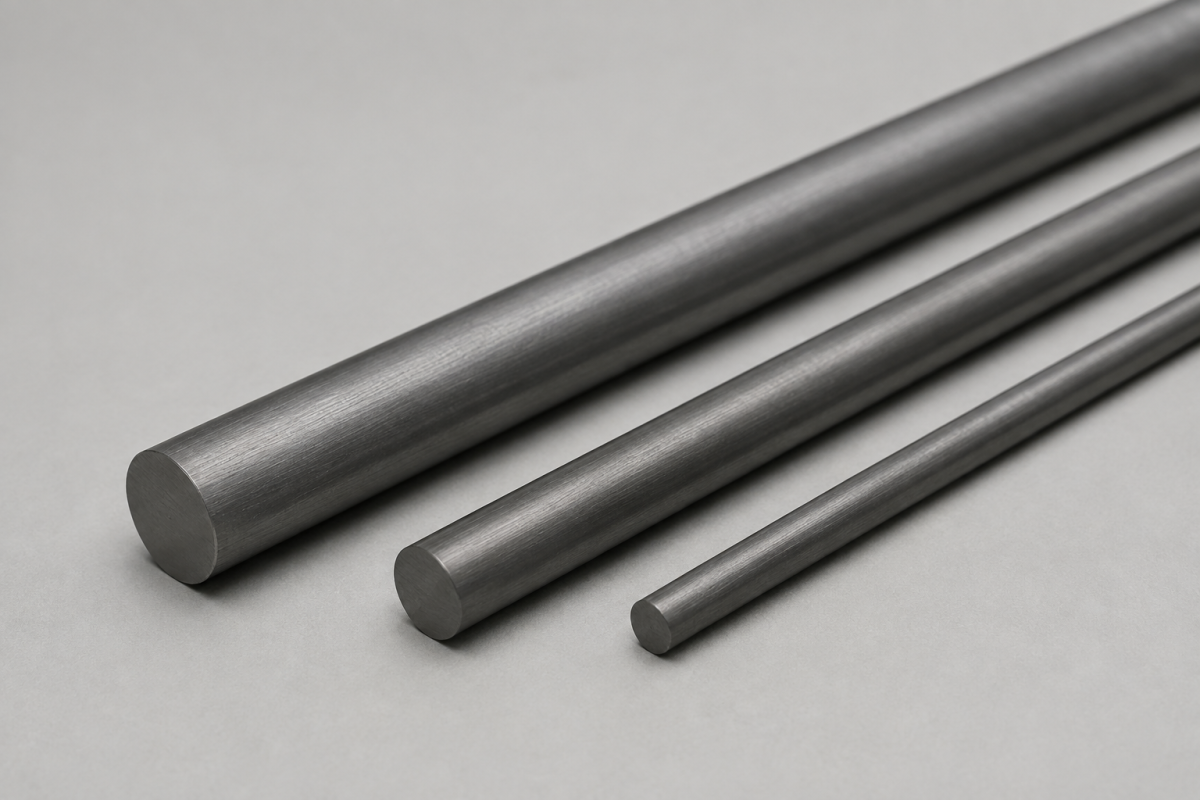 Ground tungsten rods in several diameters, illustrative studio image
