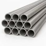 Bundle of seamless titanium tube with the bores visible, illustrative studio image of the product form