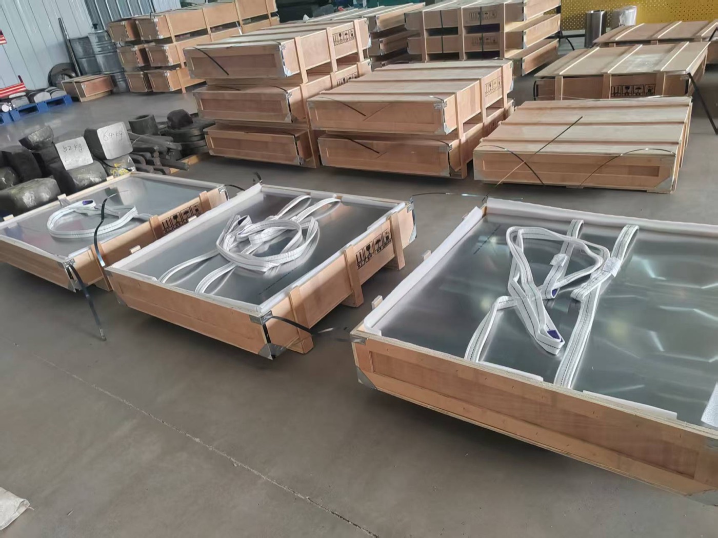 Titanium components packed in wooden cases with foam support