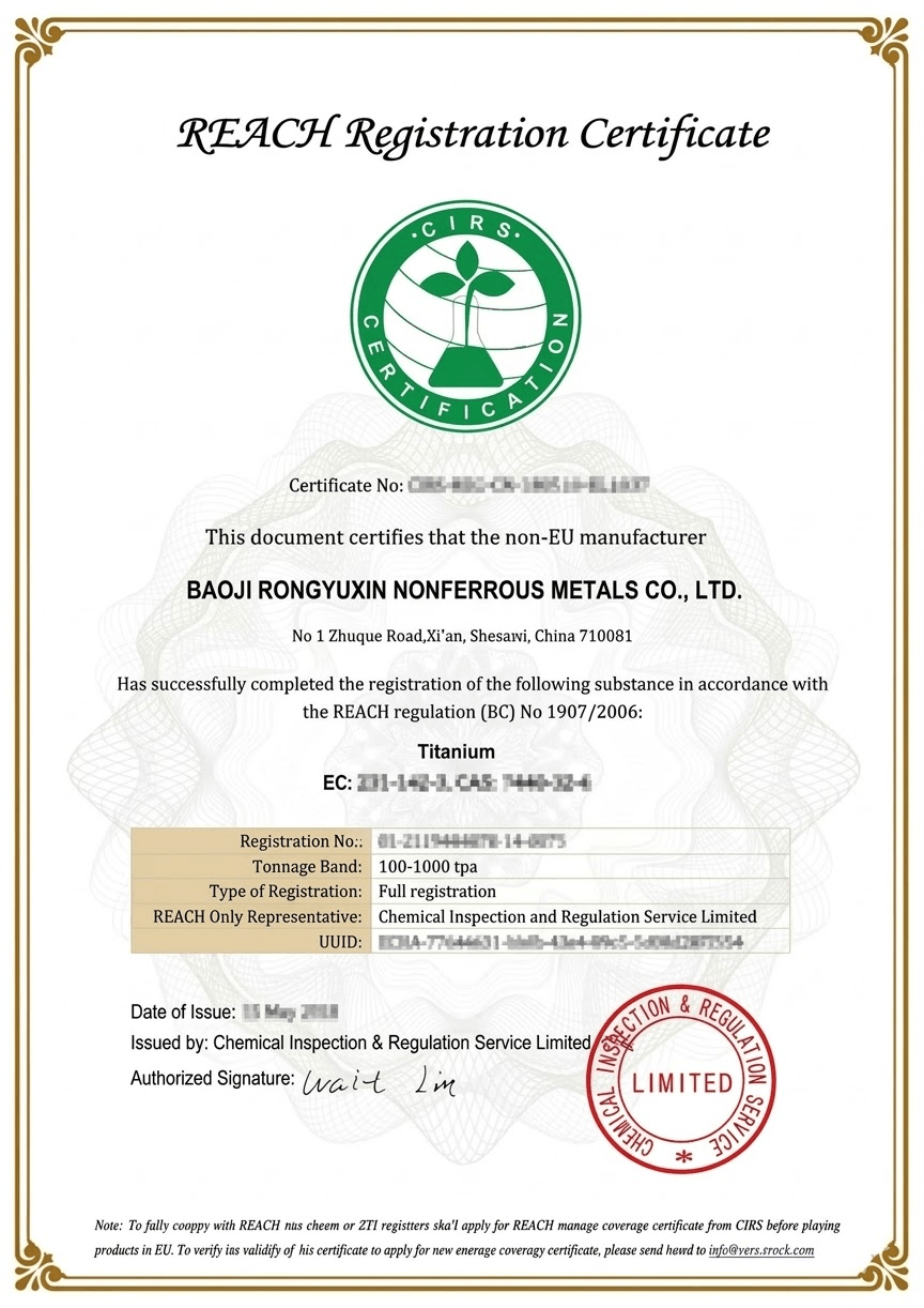 REACH registration certificate